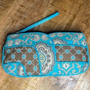 Vera Bradley Blue and Brown Patterned Wristlet